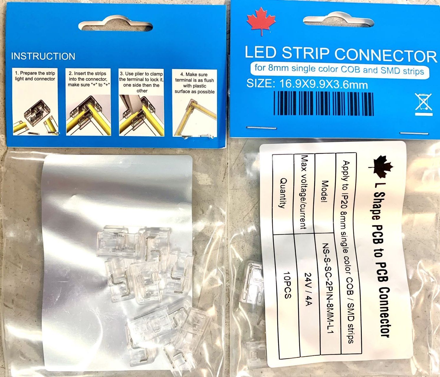 STRIP TO STRIP CONNECTOR L-SHAPE 8MM C&C-2217