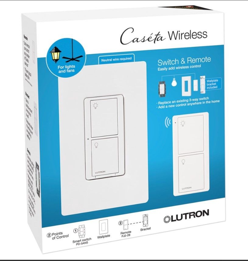 LUTRON CASETA SMART SWITCH KIT WITH REMOTE&BRACKET KIT P-PKG1WS-WH
