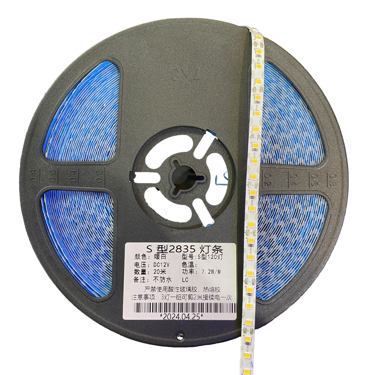 LED STRIP 2835-24V-6MM-7.2W/M 3000K 20M S SHAPE