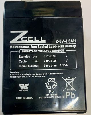 EMERGENCY LIGHT BATTERY Z-6V-4.5AH RECHARGEABLE SEALED LEAD ACID BATTERY