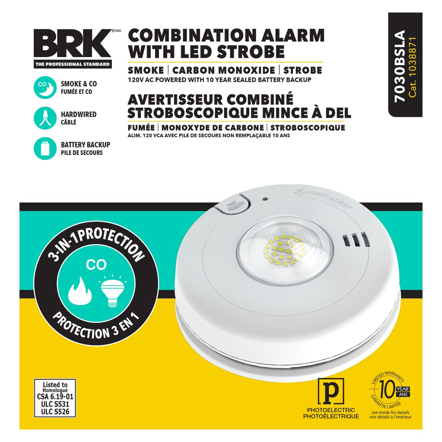 BRK 3IN1 SMOKE ALARM WITH LED STROBE