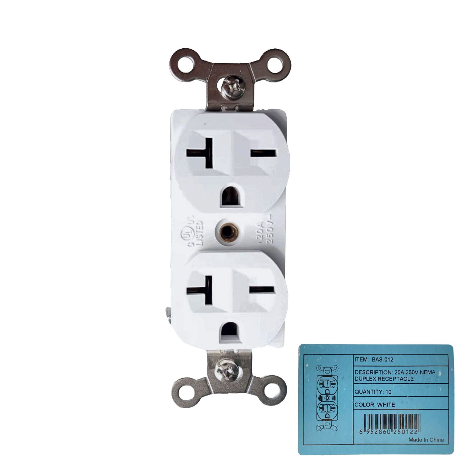 NEMA 20A 250V DUPLEX RECEPATCLE BAS-012