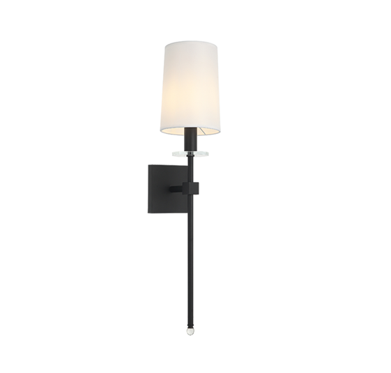 INDOOR WALL SCONCE E12 NOT EXCEED 10W W/ LAMP SHADE D5 INDOOR WALL SCONCE E12 NOT EXCEED 10W W/ LAMP SHADE D5" X H26" MATTE BLACK 25169-B01A-BK