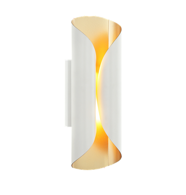 INDOOR WALL SCONCE  E12  CURVED METAL W4" X H13" WHITE + GOLD 25170-B01A-GD+WH