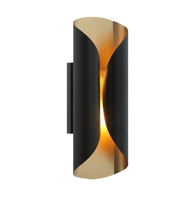 INDOOR WALL SCONCE E12 CURVED METAL W4 INDOOR WALL SCONCE E12 CURVED METAL W4" X H13" BLACK + GOLD 25171-B01A-BK+GD