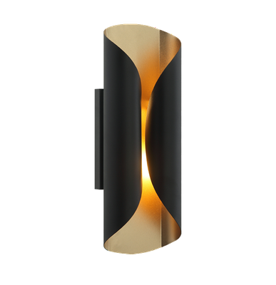 INDOOR WALL SCONCE  E12  CURVED METAL W4" X H13" BLACK + GOLD 25171-B01A-BK+GD