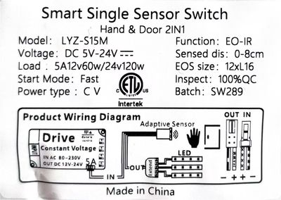 SMART SINGLE SENSOR SWITCH HAND&DOOR 2IN1 LYZ-S15M