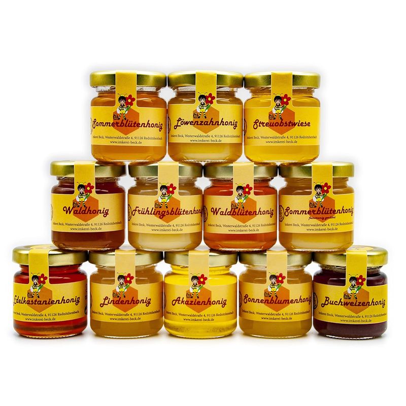 Honig-Geschenkset 12×60 g – Geschenk, Probierset &amp; Genussvielfalt