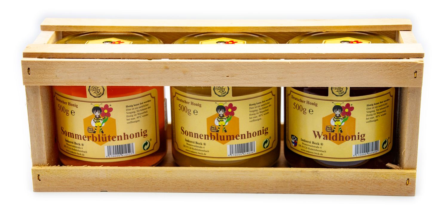 Honig Geschenkset 3er – Regionaler Genuss im Holzrahmen