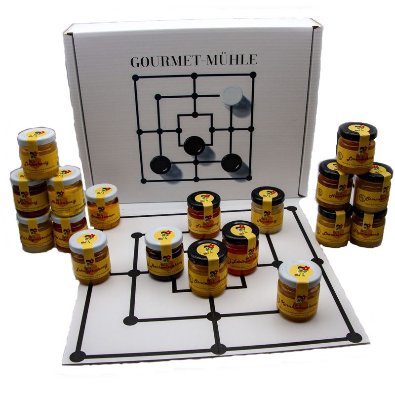 Mühle-Geschenkset Honig 18 x 60 g – Probieren, Spielen &amp; Verschenken