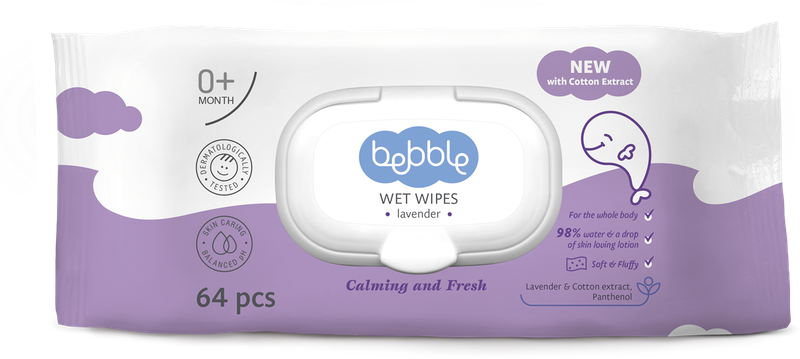 🌸 Bebble Vochtige Doekjes Lavendel – Box 12×64 stuks (768 doekjes)