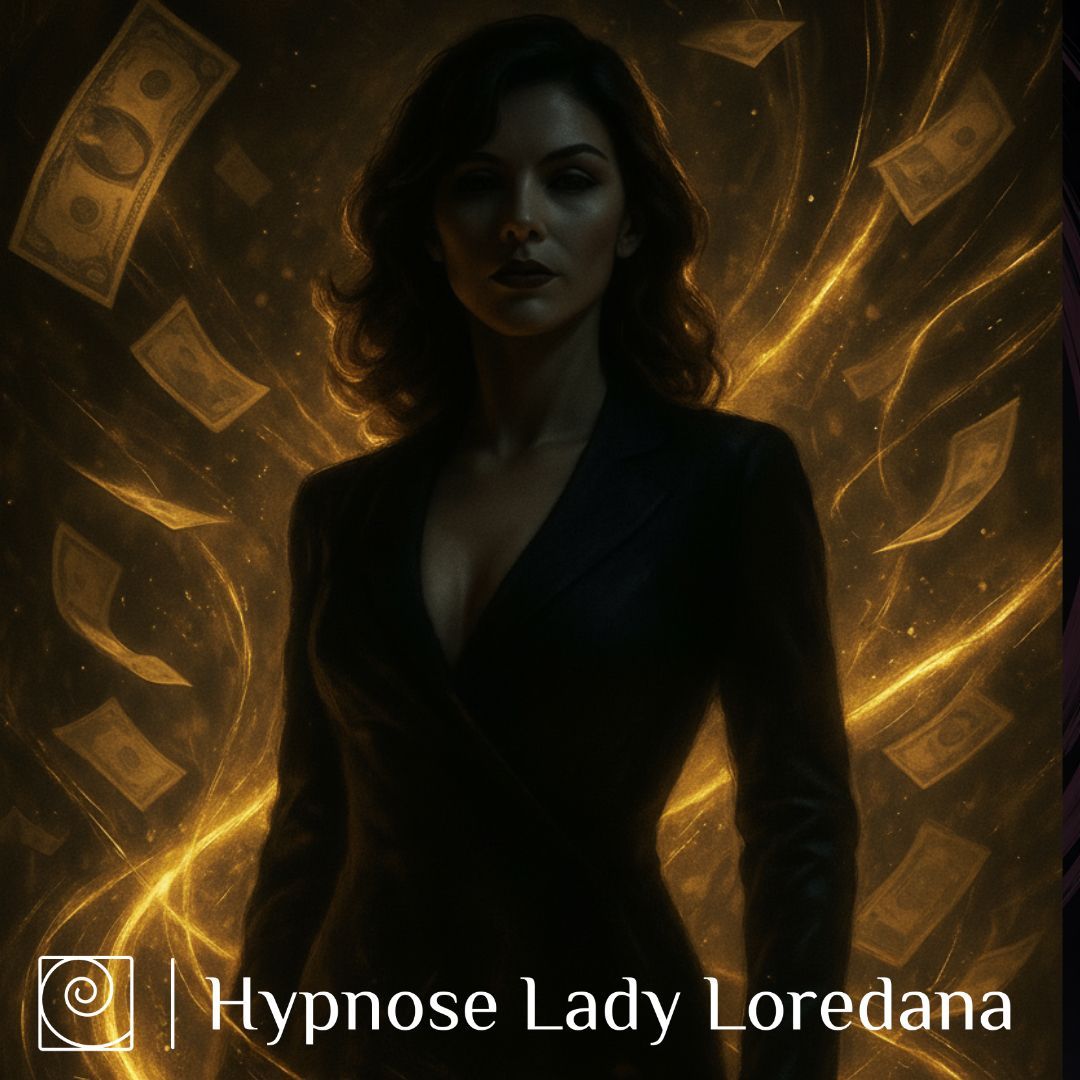 Dominante Frau im gold-schwarzen Licht, hypnotische Energie-Ströme und Geld-Symbolik – Human ATM Hypnose Audio Lady Loredana