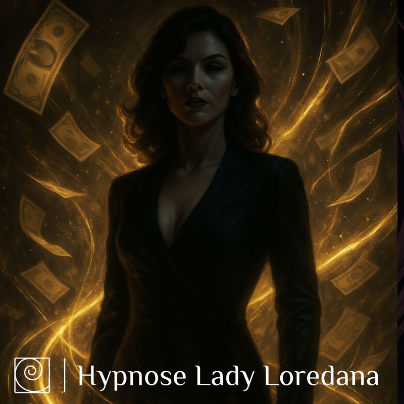 Dominante Frau im gold-schwarzen Licht, hypnotische Energie-Ströme und Geld-Symbolik – Human ATM Hypnose Audio Lady Loredana