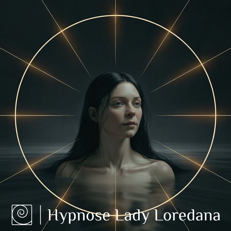 7 goldene Lichtfäden in Dunkelheit, Symbol für Klarheit, mentale Kontrolle und Fokus in Lady Loredanas Hypnose-Collection.