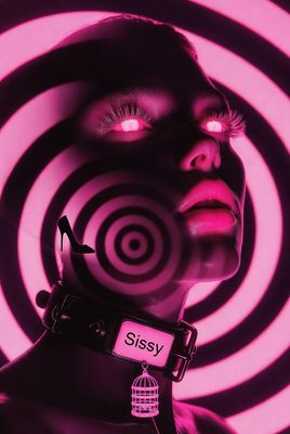 Sissy Hypno Cover: Pink Hypno-Spirale, glowing Eyes, Collar mit Tag, High Heel & Käfig, Zwangsfeminisierung Gehirnwäsche File