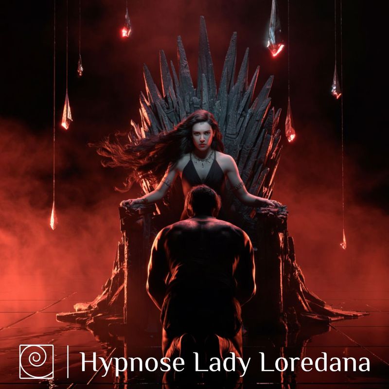 Tropfende Sperma-Hure Lady Loredana Hypnose „Tropfende Sperma-Hure“ – dominante Domina-Silhouette, kniender Mann, Symbolik Tropfen + Erniedrigung