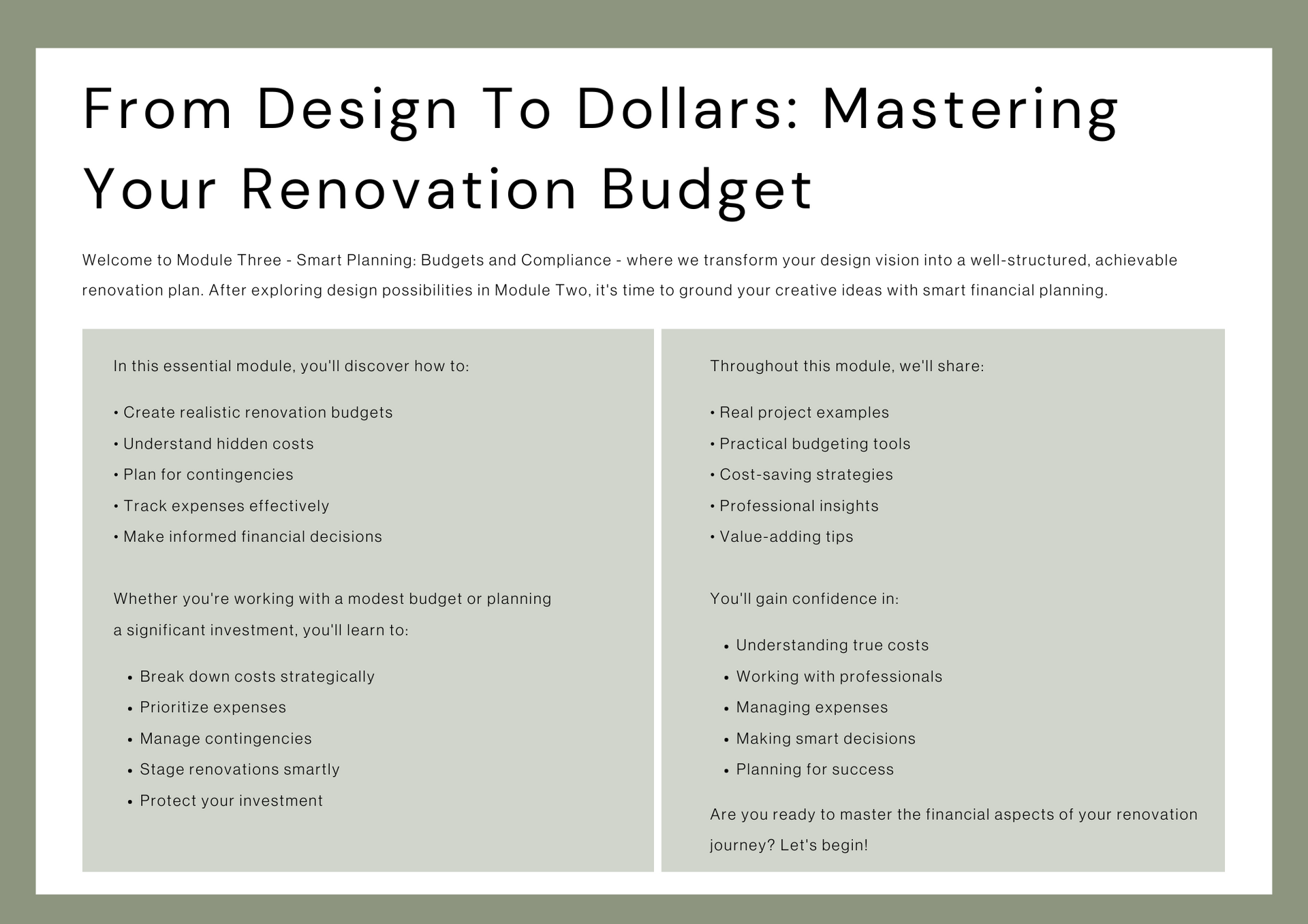 Module Three – Smart Planning: Budgets and Compliance