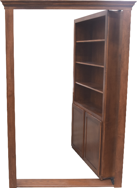 Single Mount Hidden Bookcase Door 48"x 80" Maple with cabinet doors