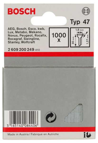 BOSCH Tackernagel Typ 47, 1,8 x 1,27 x 30 mm, 1000er-Pack