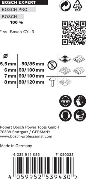 BOSCH EXPERT MultiConstruction Robust Line CYL-9 Bohrer-Set, 5,5/6/7/8 mm, 4-tlg.