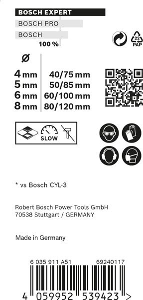 BOSCH EXPERT MultiConstruction Robust Line CYL-9 Bohrer-Set, 4/5/6/8 mm, 4-tlg.