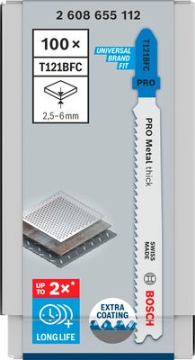 BOSCH PRO Metal thick T121BFC Stichsägeblatt, 92 mm, 100-teilig