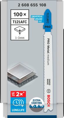 BOSCH PRO Metal medium T121AFC Stichsägeblatt, 92 mm, 100-teilig