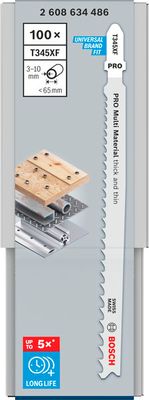 BOSCH PRO Multi Material thick and thin T345XF Stichsägeblatt, 132 mm, 100-teilig