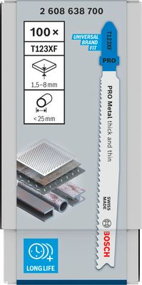 BOSCH PRO Metal thick and thin T123XF Stichsägeblatt, 100 mm, 100-teilig