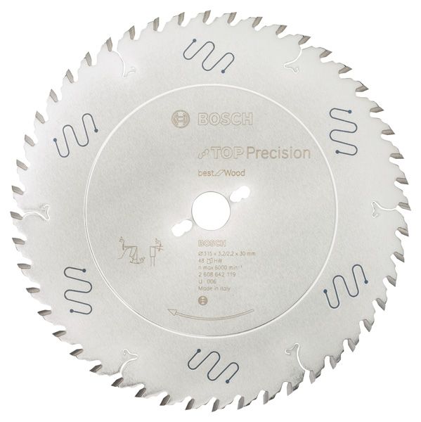 BOSCH Kreissägeblatt Top Precision Best for Wood, 315 x 30 x 3,2 mm, 48