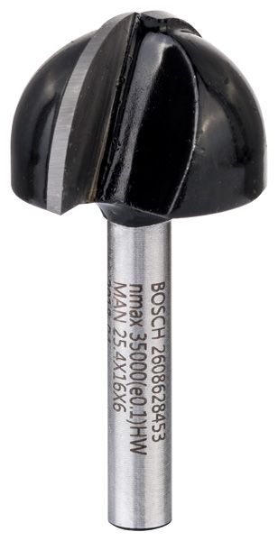 BOSCH Hohlkehlfräser, 6 mm, R1 12,7 mm, D 25,4 mm, L 15,6 mm, G 49 mm