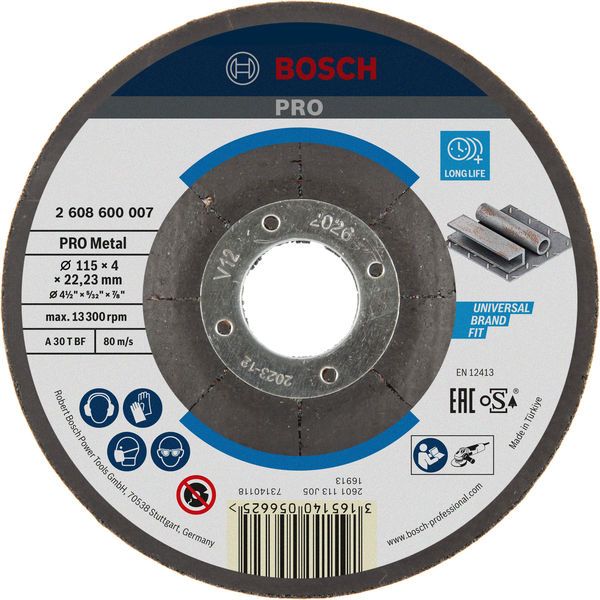 BOSCH PRO Metal Gebundene Schleifscheibe, 115 x 4 x 22,23 mm