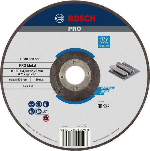 BOSCH PRO Metal Gebundene Schleifscheibe, 180 x 4,8 x 22,23 mm