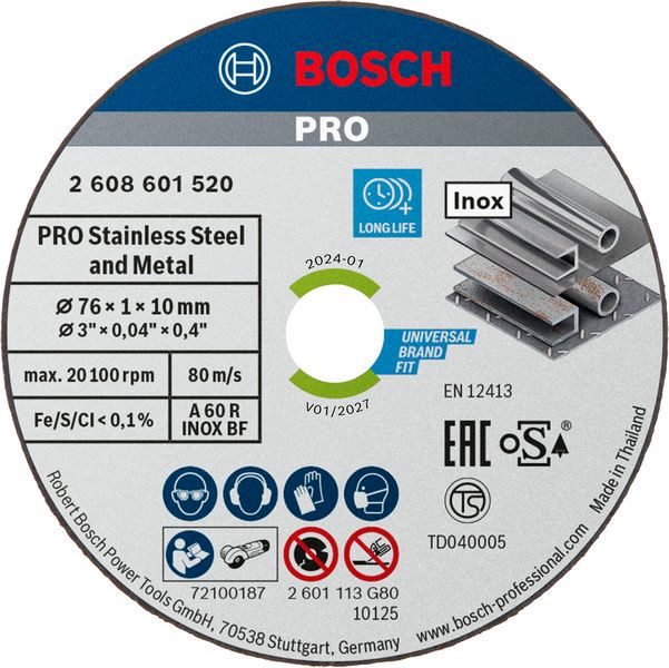 BOSCH PRO Stainless Steel and Metal Gebundene Trennscheibe, 76 x 1 x 10 mm
