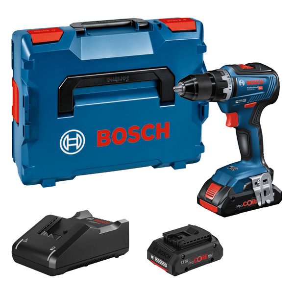 BOSCH Akku-Bohrschrauber GSR 18V-55, 2 x Akku ProCORE18V, Schnellladegerät GAL 18V-40