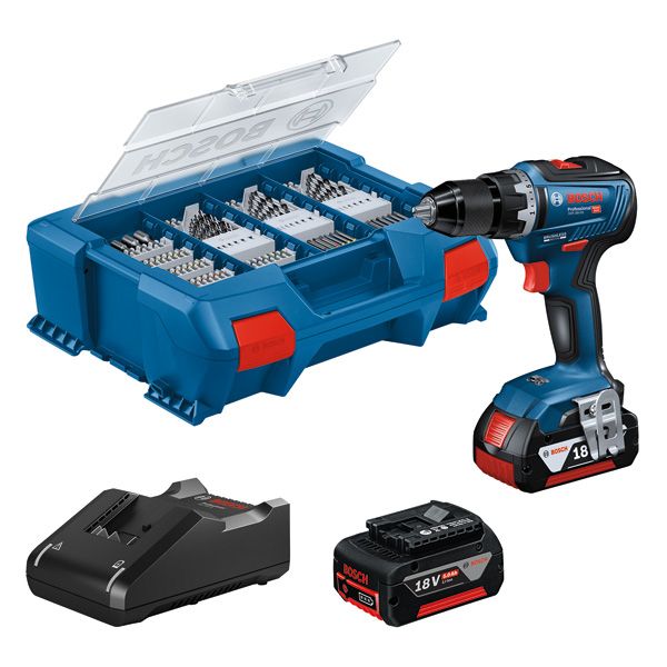 BOSCH Akku-Bohrschrauber GSR 18V-55, 2 x Akku GBA 18V 5.0Ah, L-Case Pick &amp; Click