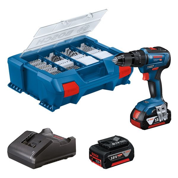 BOSCH Akku-Schlagbohrschrauber GSB 18V-55, 2 Akku, Ladeg., 82-teilig Zubh.-Set, L-Case