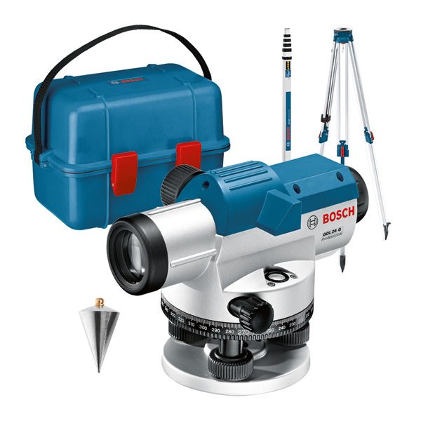 BOSCH Optisches Nivelliergerät GOL 26 G, mit Baustativ BT 160, Messstab GR 500
