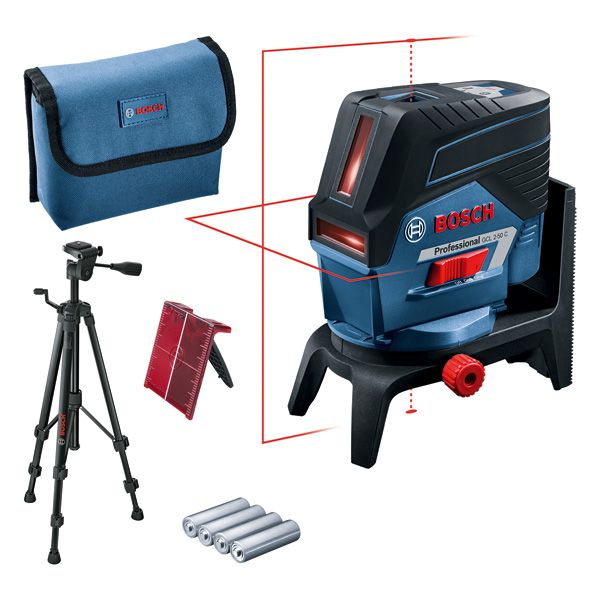 BOSCH Kombilaser GCL 2-50 C, mit 4 x 1,5-V-LR6-(AA)-Batterien, RM 2, BT 150