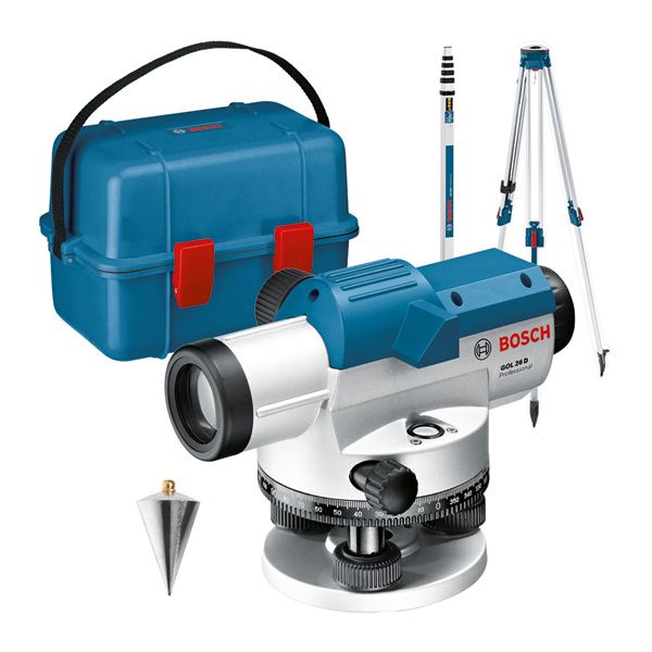 BOSCH Optisches Nivelliergerät GOL 26 D, mit Baustativ BT160, Messstab GR 500
