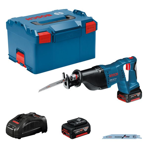BOSCH Akku-Säbelsäge GSA 18V-LI, L-BOXX 238 mit 2 x Li-Ion-Akku 5,0 Ah, Säbelsägeblatt