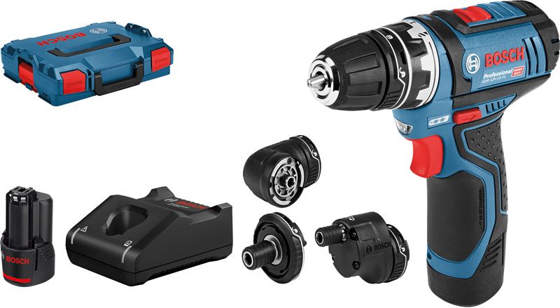 BOSCH Akku-Bohrschrauber GSR 12V-15 FC, mit 2 x 2.0 Ah-Akku, L-BOXX, 4 Aufsätze