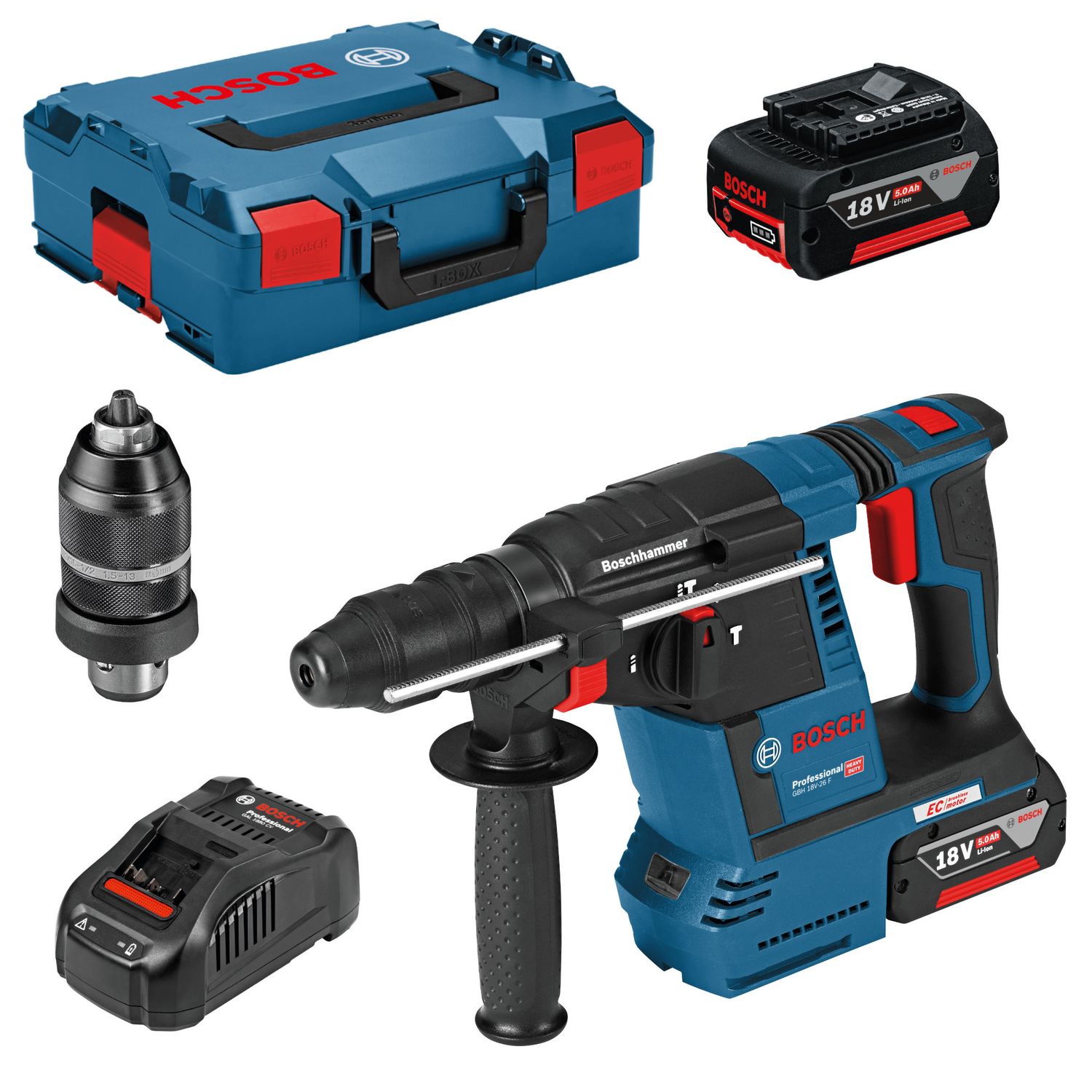 BOSCH 18V System Akku-Bohrhammer GBH 18V-26 F mit 2x 5,0Ah Akkus