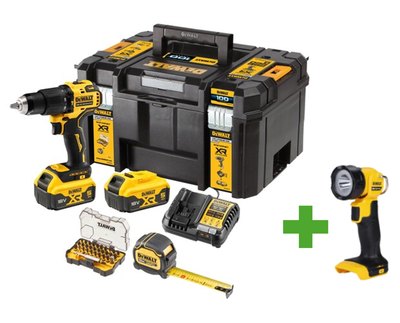 DEWALT Akku Schlagbohrschrauber DCZ100P2KT-QW 5Ah Set + gratis Lampe