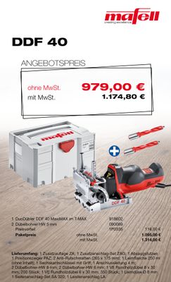MAFELL DuoDübler DDF 40 MaxiMAX im T-MAX mit Dübelbohrer HW 5 mm