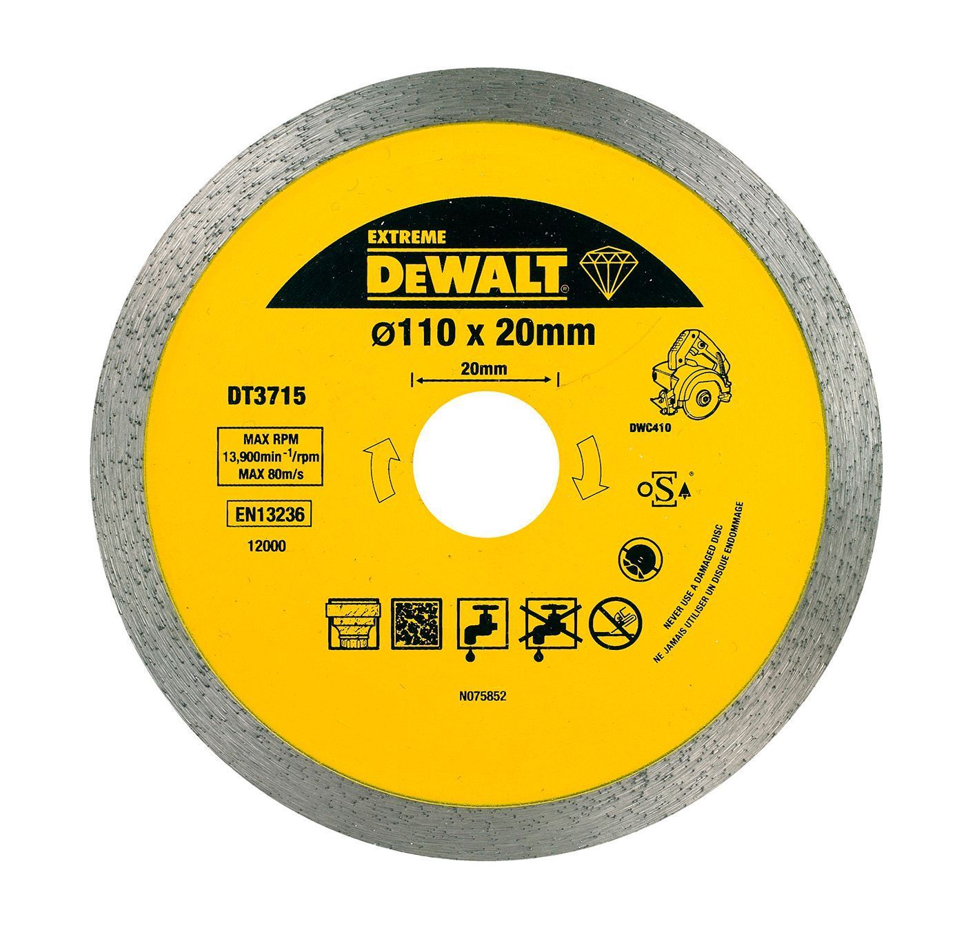 DEWALT DT3715-QZ Diamanttrennscheibe DWC410 Granit 110mm