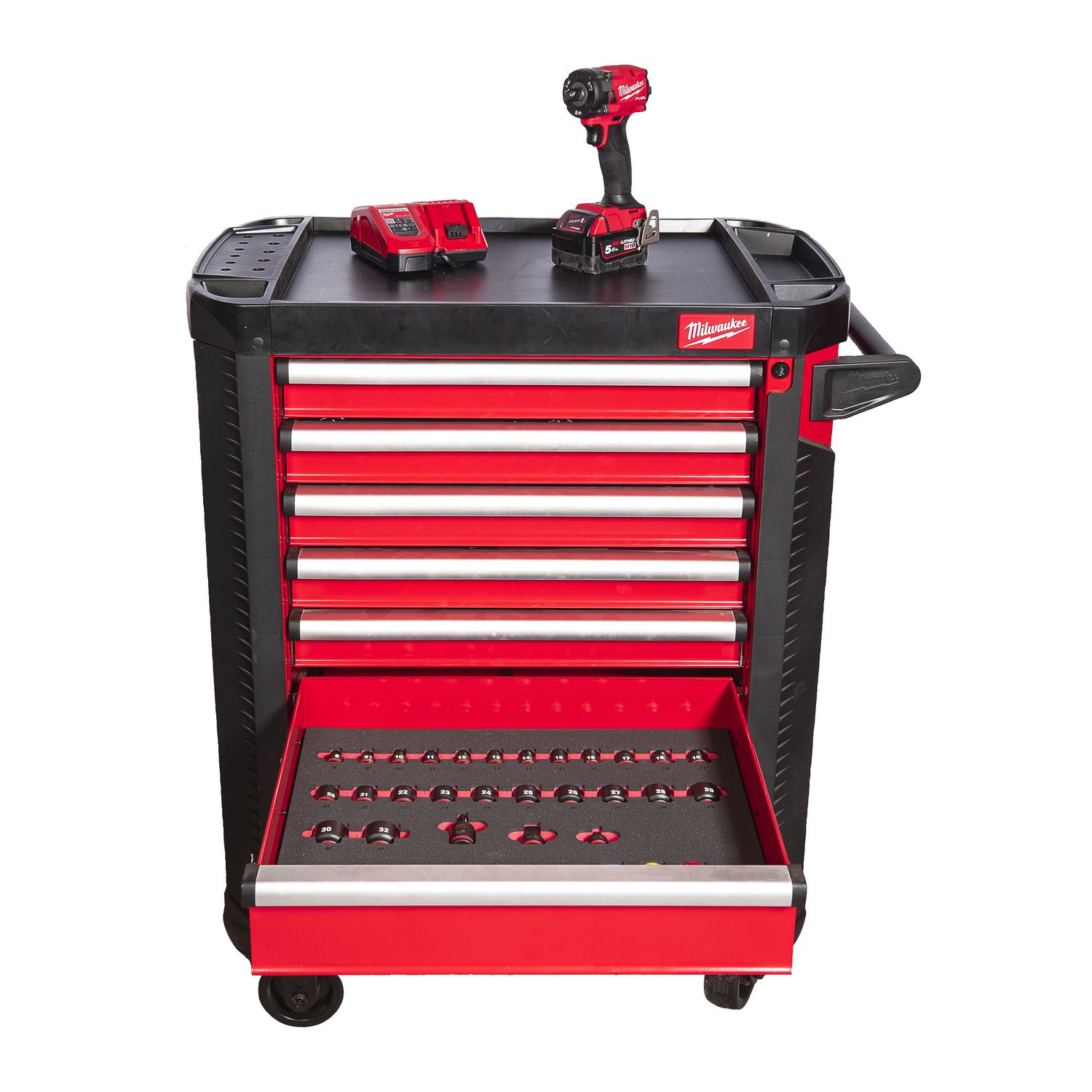 MILWAUKEE 30˝ / 78 cm TOOLGUARD Werkstattwagen mit Werkzeugbestückung, Premium Version 246-teilig