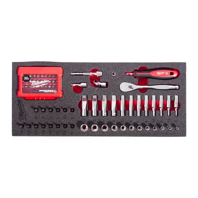 MILWAUKEE 1/4&quot; Ratschen, Handgriff, Steckschlüssel- &amp; Bit-Steckschlüsseleinsätze Einlage 45-teilige Einlage für Werkstattwagen 78 cm