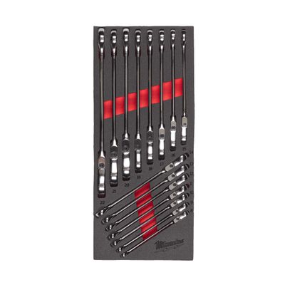 MILWAUKEE MAX BITE Gelenk-Ratschen-Ringmaulschlüssel Einlage 15-teilige Einlage für Werkstattwagen 78 cm