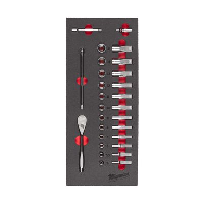 MILWAUKEE 1/4&quot; Ratschen- &amp; Steckschlüsseleinsätze Einlage 28-teilige Einlage für Werkstattwagen 78 cm